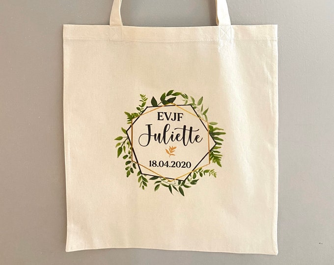 Tote Bag in cotton for bachelor party girl in the first name, date of your choice!   handmade wedding bachelorette party wedding