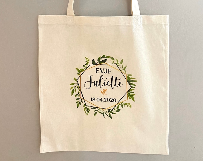 Tote Bag in cotton for bachelor party girl in the first name, date of your choice!   handmade wedding bachelorette party wedding