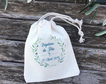Dredged pooches or personalized cotton gifts for Wedding or Baptism with first names, date of your choice! wedding guest gifts