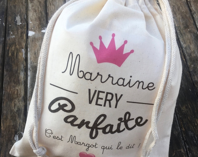 Large Gift Pouch for Godmother (Very perfect) with sliding link in cotton personalized to the name of your choice!  baptism Godfather