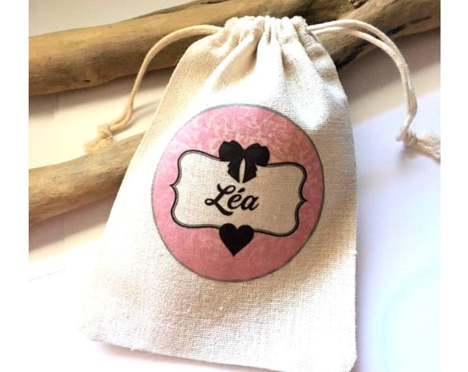 Cotton pouch personalized with the name of your choice!  french handmade