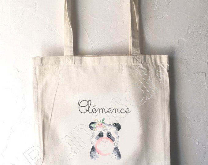 Tote Bag for Children "First Name" to customize, canvas bag in ecru cotton, canvas, customizable gift, practical, cute, animals