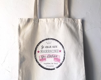 Tote Bag custom cotton "I'm a Godmother who rips ..."! Quick Send, Baptism Gift