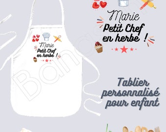 Tablier de cuisine personnalisable pour enfant / Junior, Idée cadeau personnalisé anniversaire, noël original, tablier pour petit chef