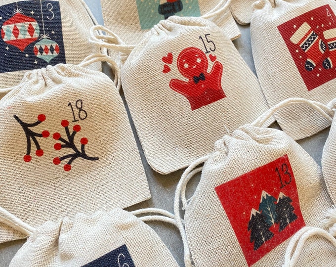 Eternal Advent Calendar 24 bags and/or its cotton storage bag! Traditional & magical countdown, Christmas, December,