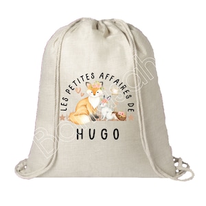 Sac à dos en coton personnalisé " Les Petites Affaires de ..." école, sac de toile, cabas, sac à doudou , sac pour habits enfant, crêche
