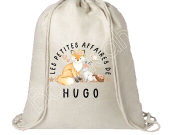 Personalized cotton backpack "Les Petites Affaires de ..." school, canvas bag, bag, blanket bag, children's clothes bag, creche