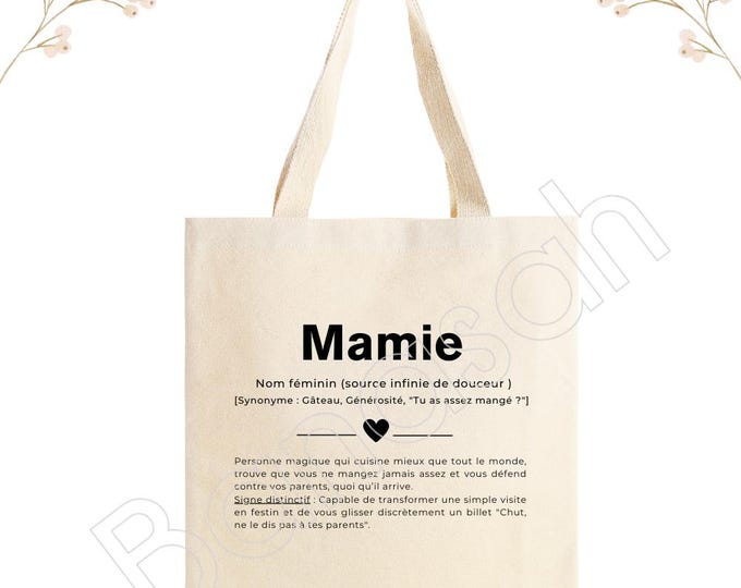 Personalized tote bag "Mamie", tote bag, cotton canvas bag, ecru color, canvas, gift, definition, family