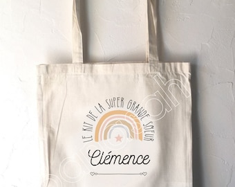 Tote Bag "the kit of the super big sister" personalized for Child, canvas bag tote, blanket bag, for children's clothes, nursery, school