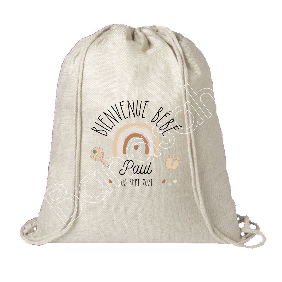 Sac à Dos en Coton, Cadeau de Naissance, Maternité, Personnalisé Au Prénom Du Bébé et Date Naissance