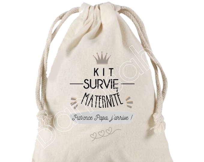 Large “Maternity Survival Kit” drawstring pouch, 100% cotton! Future Dad, Future Mom, Baby Shower, birth gift