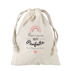 Bolsa de regalo grande para madrina (muy perfecta) con eslabón deslizante de algodón personalizado con el nombre de tu elección. bautismo padrino