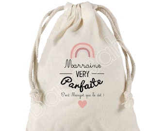 Large Gift Bag for Godmother (Very perfect) with cotton sliding link personalized with the first name of your choice! Baptism Godfather