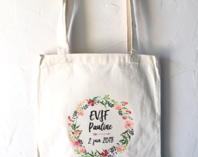 Tote Bag in cotton for bachelor party girl in the first name, date of your choice!   handmade wedding bachelorette party wedding