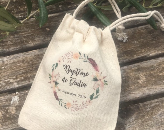 Dragee pouches or personalized cotton gifts for Wedding or Baptism with first names, date of your choice! wedding gifts guests