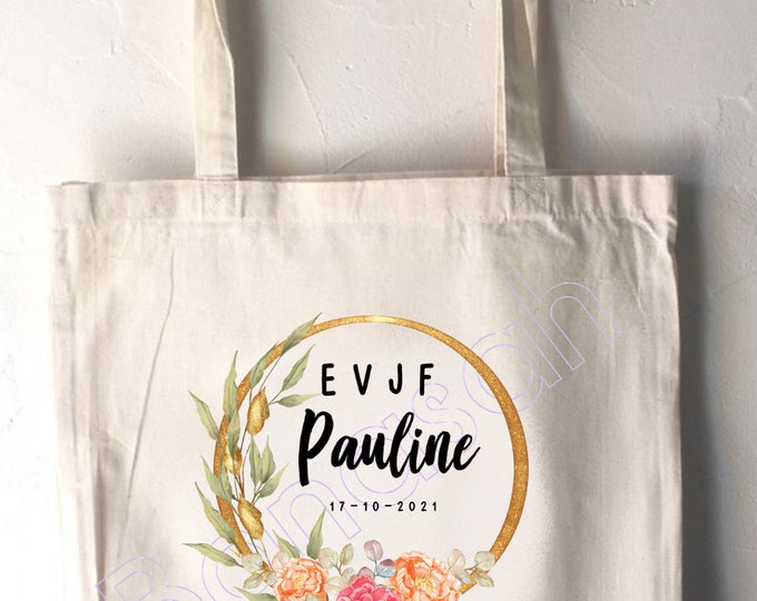 Personalised cotton tote bag for bachelorette party with first name, date of your choice!   handmade wedding wedding EVJF