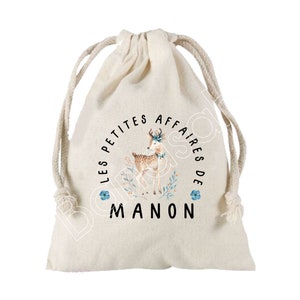 Grande Pochette à liens coulissants personnalisée au prénom de  votre choix 100 % coton 25X30 cm