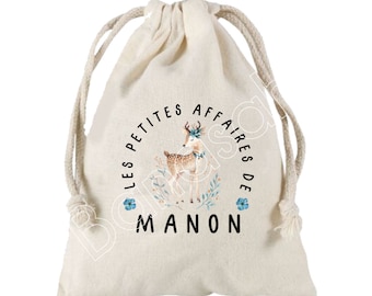 Large pocket with sliding links personalized to the first name of your choice 100% cotton 25X30 cm