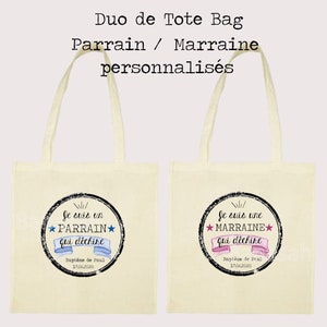 Duo de Tote Bag en coton personnalisé à offrir au Parrain & Marraine !