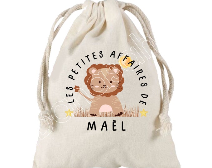Large drawstring pouch personalized with the first name of your choice 100% cotton 25X30 cm