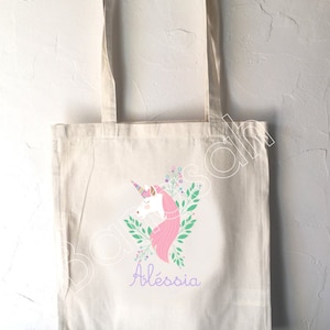 Tote Bag personnalisé pour Enfant, tote bag école, sac de toile cabas, sac à doudou, sac pour habits enfant, tote bag crêche, licorne