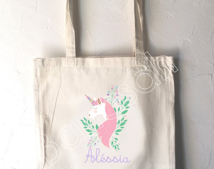 Personalized Tote Bag for Child, school tote bag, canvas bag tote, blanket bag, bag for children's clothes, tote bag crêche, unicorn