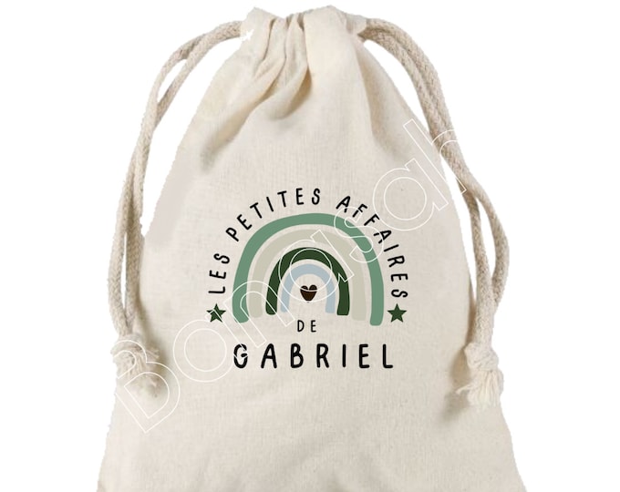 Large personalized drawstring pouch with the first name of your choice 100% cotton 25X30 cm