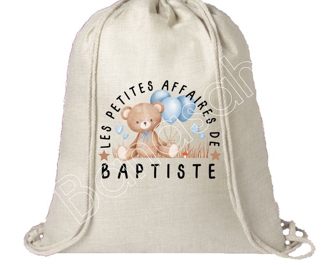 Personalized cotton backpack "Les Petites Affaires de ..." school, canvas bag, bag, blanket bag, children's clothes bag, creche