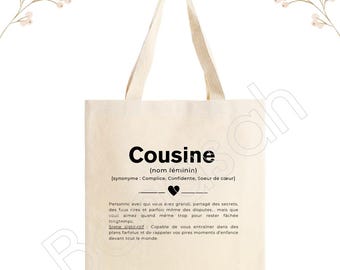 Personalized tote bag "Cousin", tote bag, cotton canvas bag, ecru color, canvas, gift, definition, family
