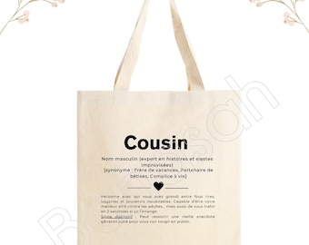 Personalized tote bag "Cousin", tote bag, cotton canvas bag, ecru color, canvas, gift, definition, family