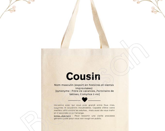 Personalized tote bag "Cousin", tote bag, cotton canvas bag, ecru color, canvas, gift, definition, family