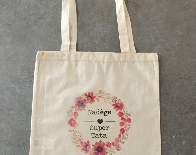 Tote Bag personalize "Super aunt" cotton shoulder! gift child teen women flower Crown