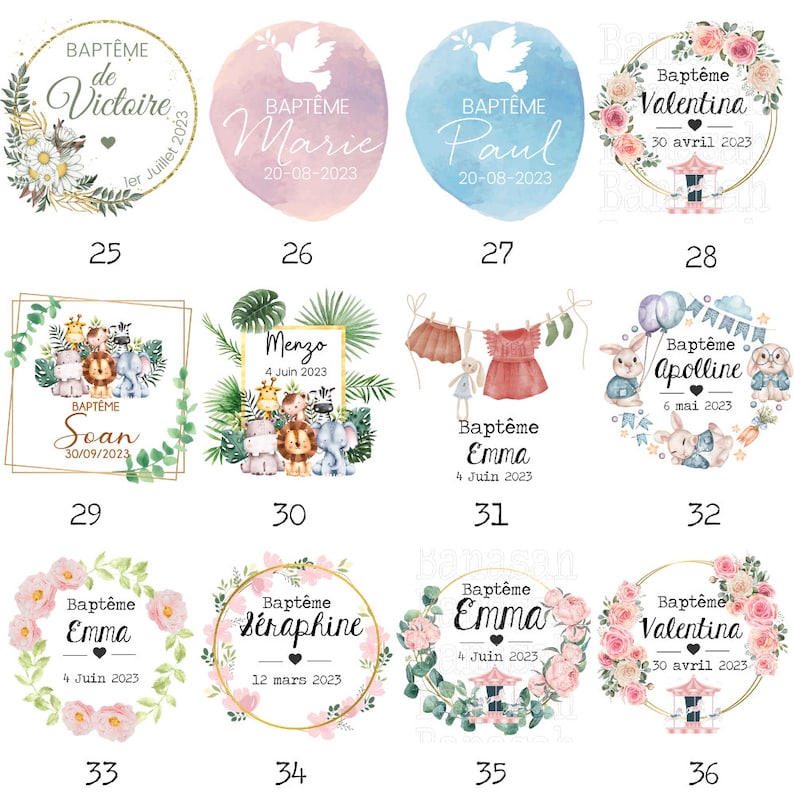 10 ou Pochons à dragées ou cadeaux personnalisés pour Cérémonies 48 Motifs, prix dégressifs , Mariage, Baptême, Communion image 4