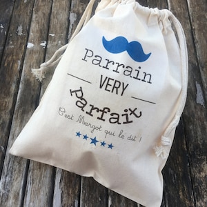Large Gift Pouch for Godfather (Very perfect) with sliding link in cotton personalized to the name of your choice!  baptism godmother