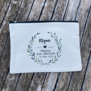 Personalized cotton zipped pouch for witness gift with first name, date of your choice! handmade wedding EVJF wedding witness