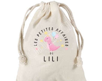 Large pocket with sliding links personalized to the first name of your choice 100% cotton dinosaur pattern