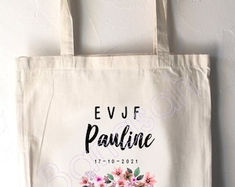 Tote Bag en coton personnalisée pour enterrement de vie de jeune fille au prénom , date de votre choix !   handmade wedding mariage EVJF