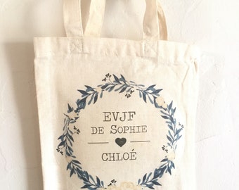 Sac en coton personnalisée pour enterrement de vie de jeune fille au prénom , date de votre choix !  22x26 cm wedding mariage EVJF