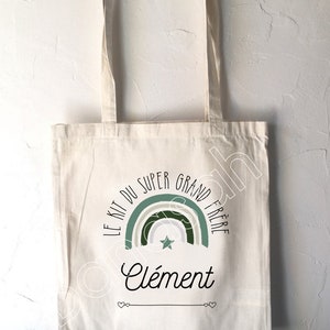 Tote Bag "le kit du super grand frère" personnalisé pour Enfant, sac de toile cabas, sac à doudou, pour habits enfant, crèche, école