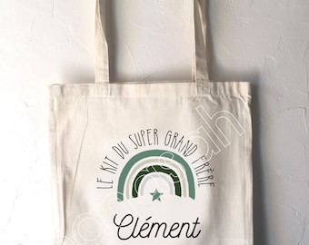 Tote Bag "the super big brother's kit" personalized for Children, canvas tote bag, cuddly toy bag, for children's clothes, nursery, school