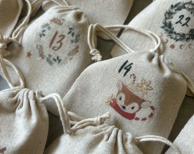 Eternal Advent Calendar 24 bags and/or its cotton storage bag! Traditional & magical countdown, Christmas, December,