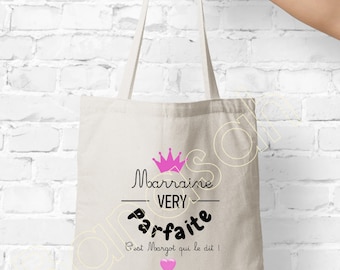 Tote bag "Very Perfect Godmother", tote bag, ecru cotton shopping bag, Available for Grandma, Godmother, Tata, Nanny, Mistress ...