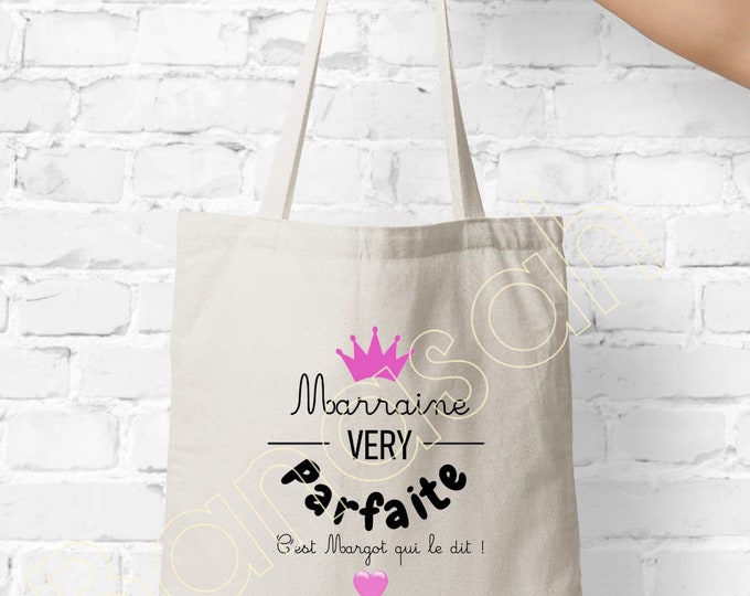 Tote bag "Very Perfect Godmother", tote bag, ecru cotton shopping bag, Available for Grandma, Godmother, Tata, Nanny, Mistress ...