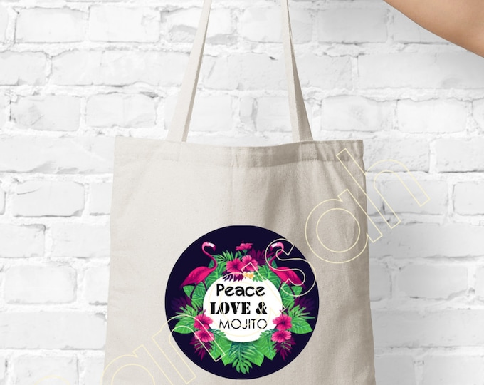 Tote bag "Peace, Love and Mojito" shopping bag, Ideal as a practical gift and original Mother, Mom