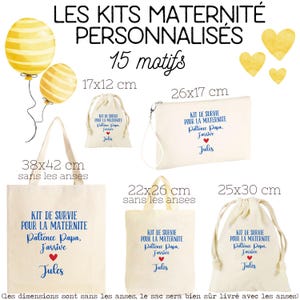 Kit de Survie Personnalisé pour la maternité ! Tote, Pochette zippée, sac, pochon ! Futur Papa, Future Maman, Baby Shower, cadeau naissance