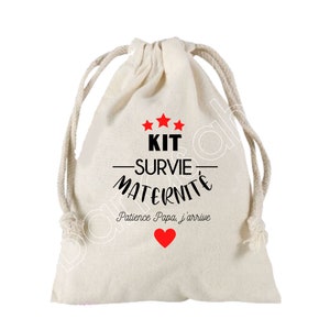 Grande Pochette à liens coulissants "Kit de Survie pour la maternité"  100 % coton ! Futur Papa, Future Maman, Baby Shower, cadeau naissance