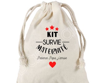 Large drawstring pouch "Maternity Survival Kit" 100% cotton! Future Dad, Future Mom, Baby Shower, birth gift