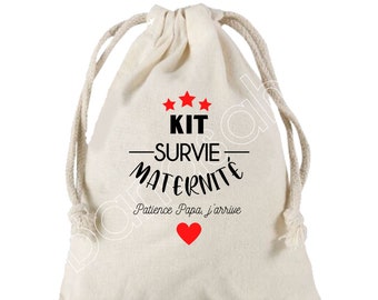 Large “Maternity Survival Kit” drawstring pouch, 100% cotton! Future Dad, Future Mom, Baby Shower, birth gift