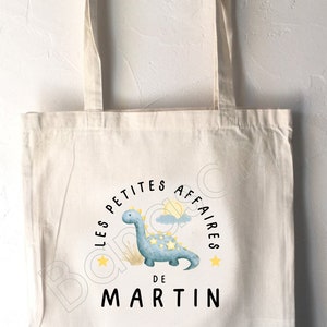 Tote Bag personnalisé pour Enfant, tote bag école, sac de toile cabas, sac à doudou, sac pour habits enfant, tote bag crêche motif Dinosaure