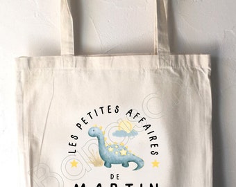 Tote Bag personnalisé pour Enfant, tote bag école, sac de toile cabas, sac à doudou, sac pour habits enfant, tote bag crêche motif Dinosaure